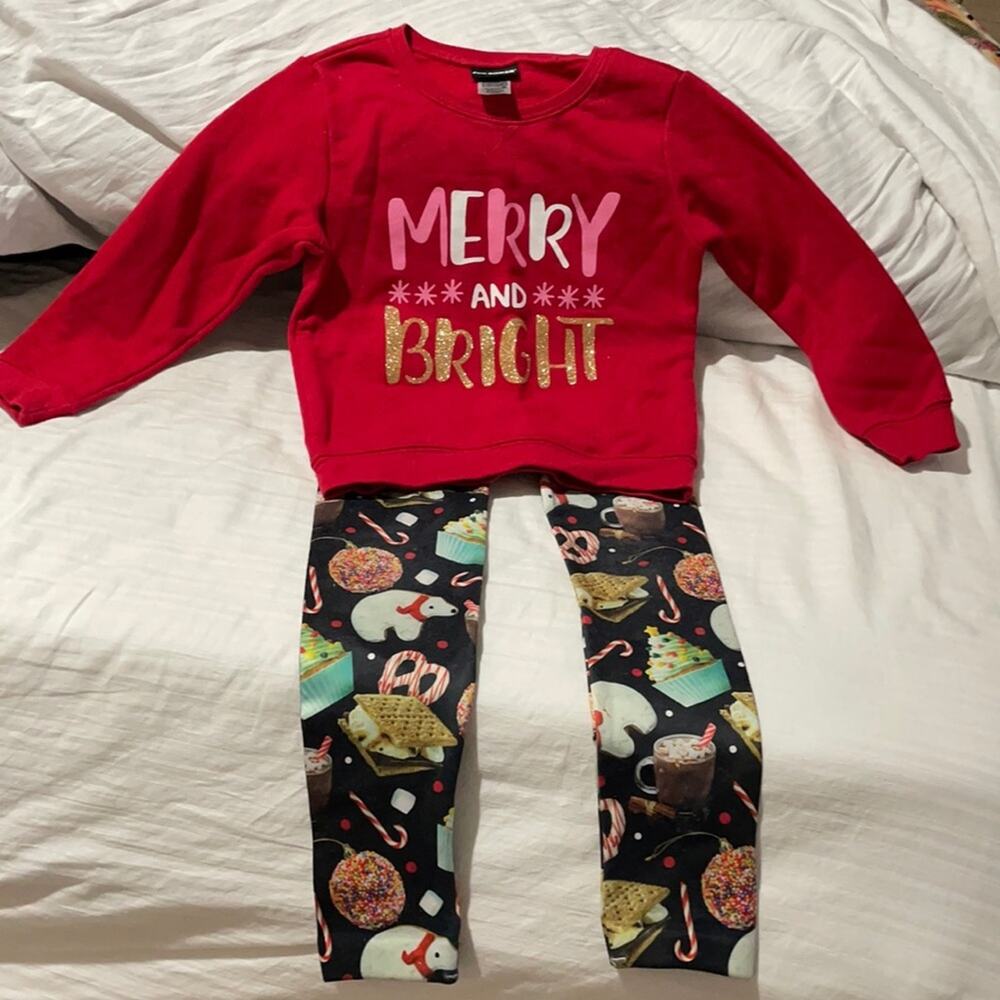 Christmas 4 bundle of pants and merry and bright graphic sweatshirt.